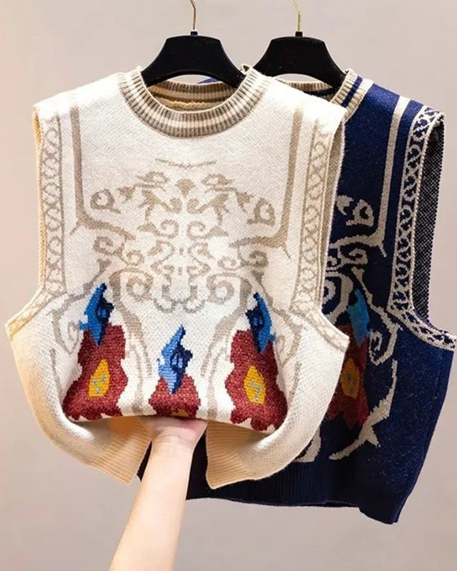 Vintage Round Neck Knitted Vest