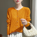 Merino Wool Hollow-Out Pearl Button Cardigan
