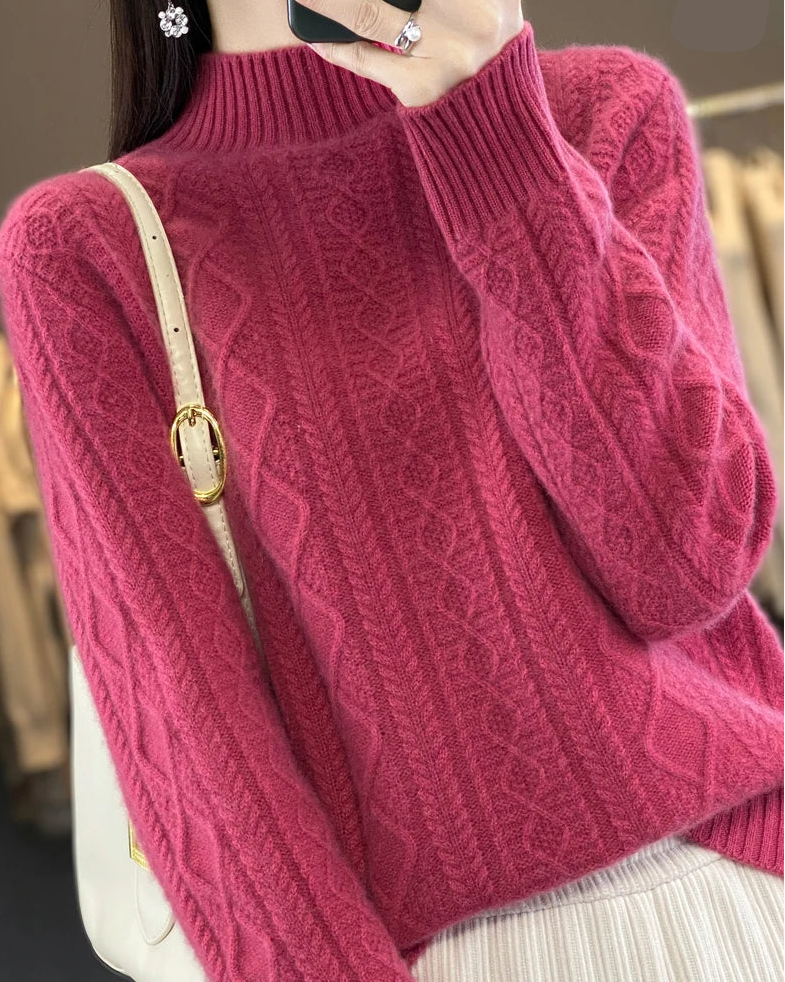 Diamond-Knit Wool Mock-Neck Sweater