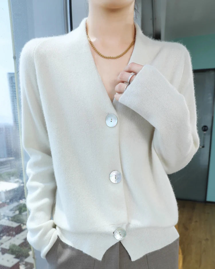 Cashmere Wool Blend Solid V-Neck Button Knit Cardigan