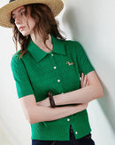 Ice Silk Cable Knit Polo Top