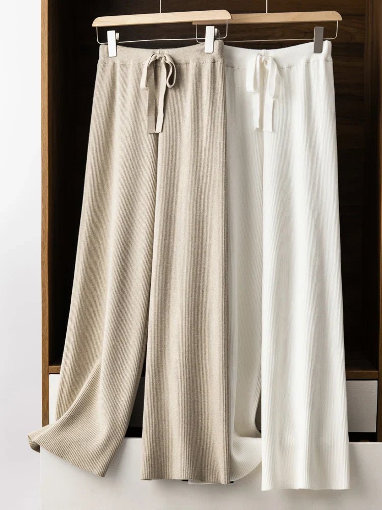 Ribbed Knitted Wide Leg Wool Pants