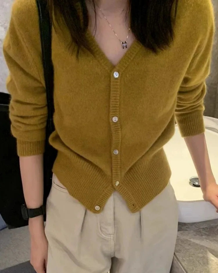 Cashmere Short V-Neck Knit Cardigan