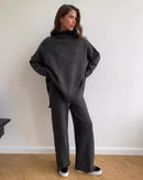 Turtleneck Slit Knit Top & Ankle Trouser Set