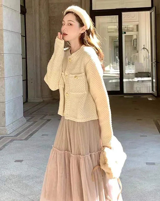Women's Cropped Button Front Knit Cardigan