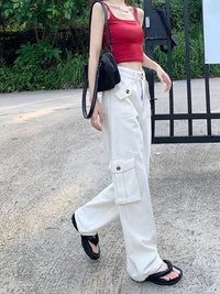 High Waist Vintage Cargo Denim Pants