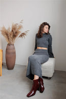 Slash Neck Sweater & Skinny Midi Dress Knitted TrackSuit