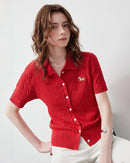 Ice Silk Cable Knit Polo Top