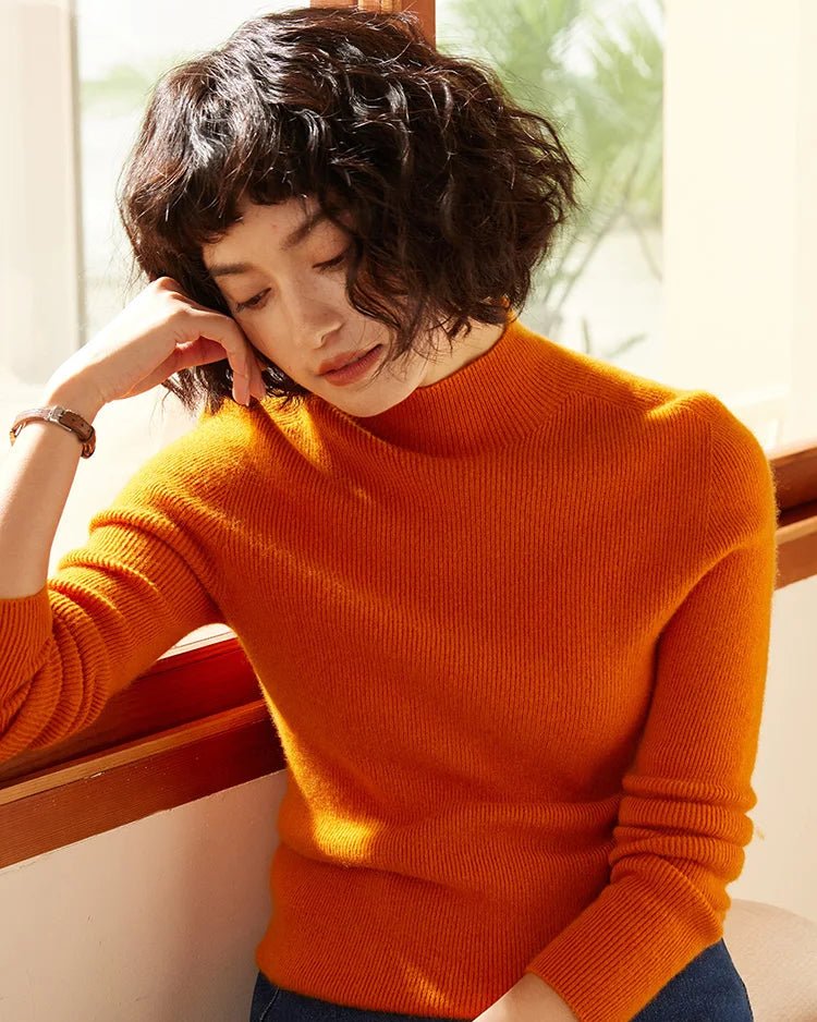 High-Neck Pullover Slim-Fit Cashmere Knit Sweater