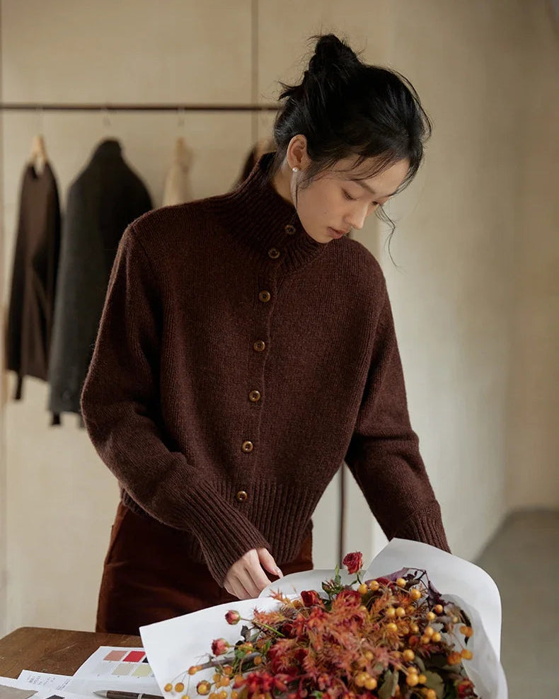 Half High Collar Cashmere Cardigan