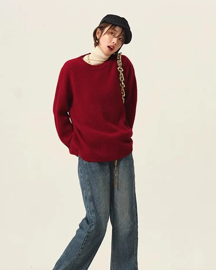 High-Neck Cashmere Loose Retro Sweater