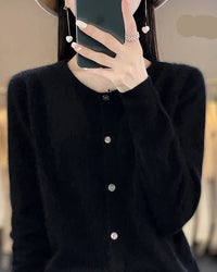 Mink Cashmere Crew Neck Cardigan Sweater