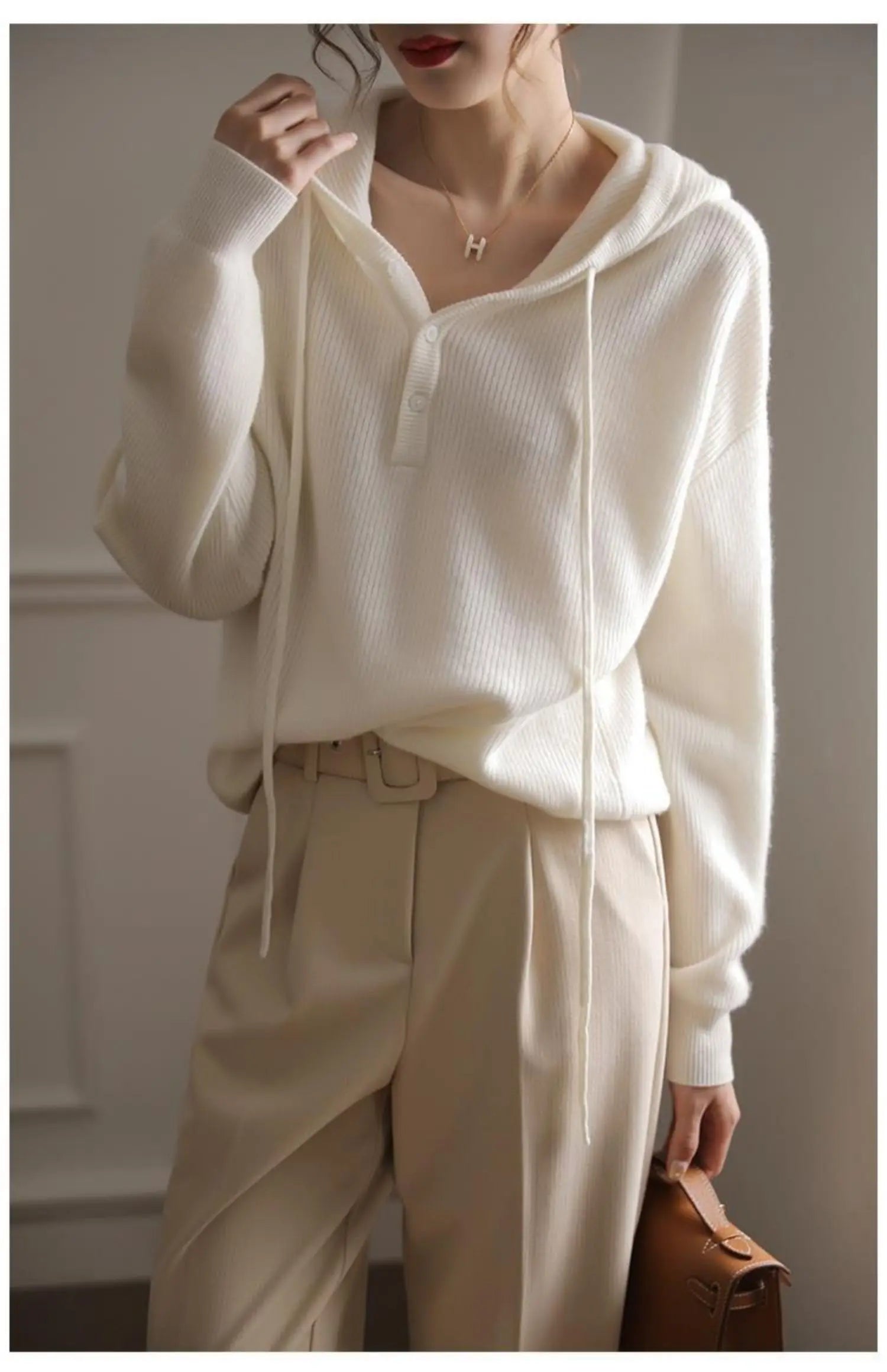 Drawing Pure Wool Knitted Hoodie