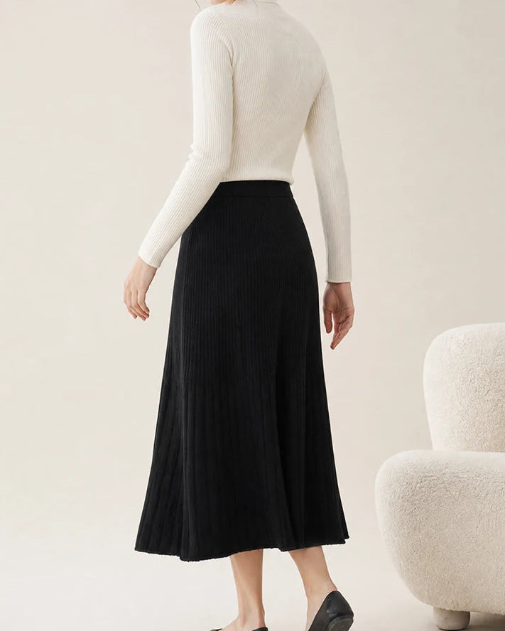 Merino Wool Pleated Midi Skirt