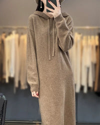 Merino Wool Hooded Midi Knit Dress