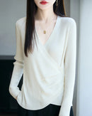 Irregular Crossover V-Neck Wool Pullover