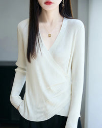 Irregular Crossover V-Neck Wool Pullover
