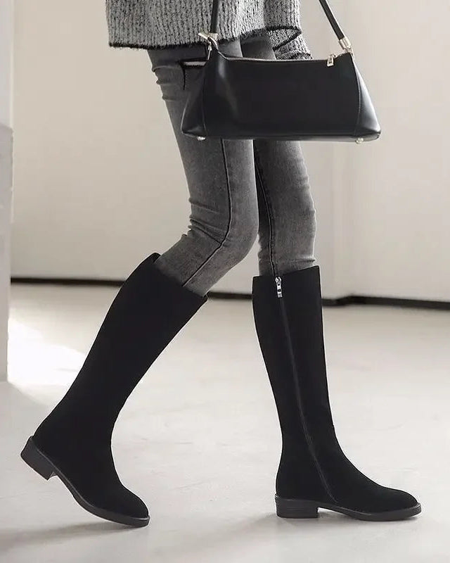 Suede Zip Knee Plush-High Boots