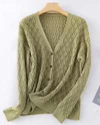 Cotton Openwork V-Neck Cardigan