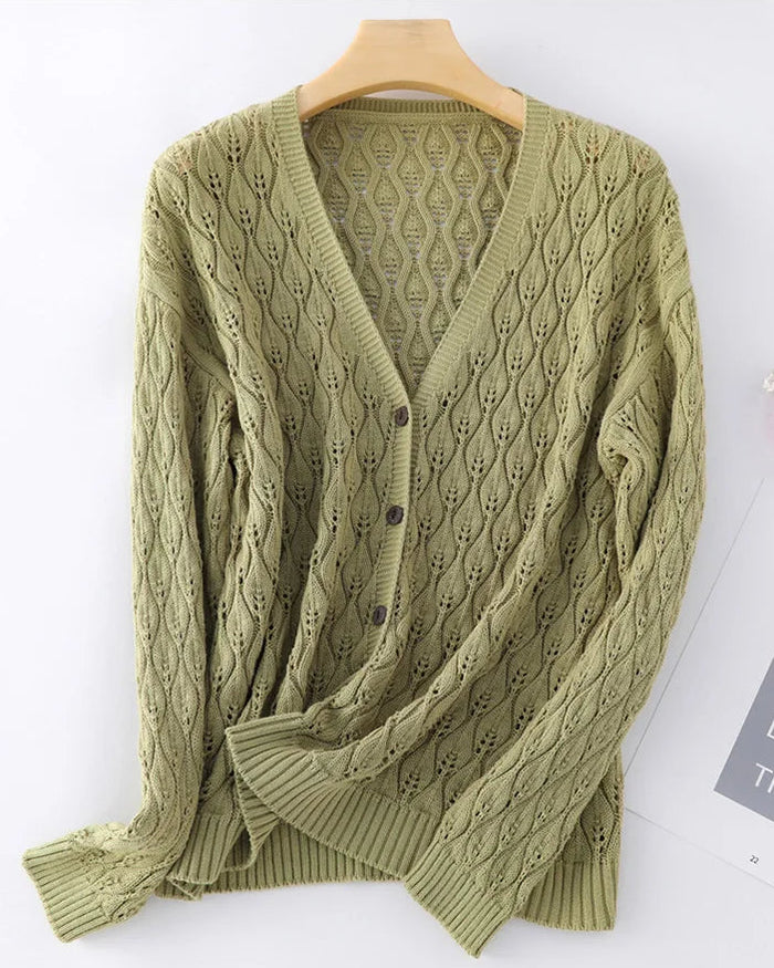 Cotton Openwork V-Neck Cardigan