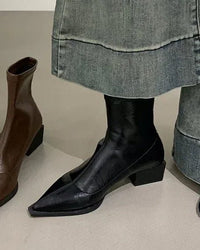 Stylish Square-Heeled Pointed-Toe Ankle Boots