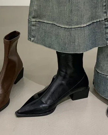 Stylish Square-Heeled Pointed-Toe Ankle Boots