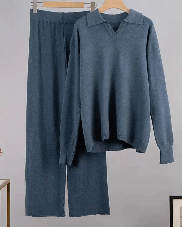 Polo Neck Sweater & Wide Leg Pants Set