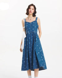 New Full-Print Refreshing Denim Maxi Dress