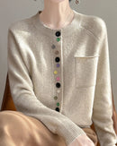 Merino Wool Crew Neck Button Cardigan