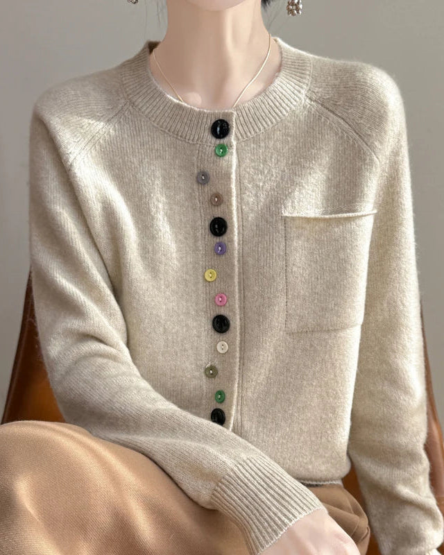 Merino Wool Crew Neck Button Cardigan