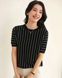 Pure Cotton Loose-Fit Vertical Striped T-Shirt