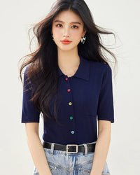 Slim Knit Short-Sleeve Cardigan