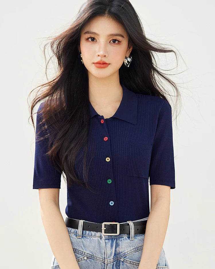 Slim Knit Short-Sleeve Cardigan