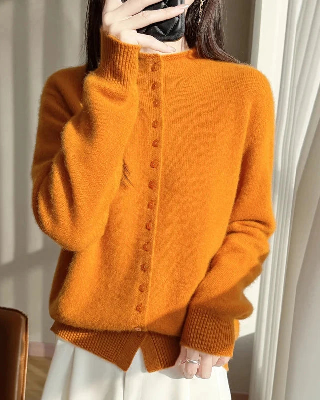 Mock Neck Merino Wool Cardigan