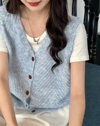 V-Neck Button Knit Sweater Vest