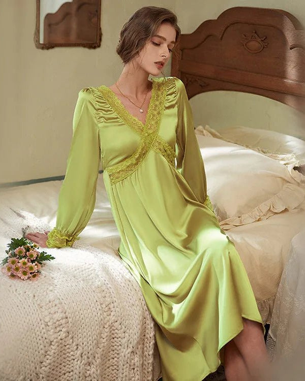 V-Neck Satin Long Sleeve Nightdress