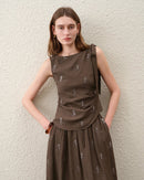 Embroidered Sleeveless Linen-Blend Top