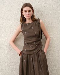Embroidered Sleeveless Linen-Blend Top
