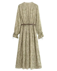 Chiffon Printed V-Neck Fashionable Long Dress