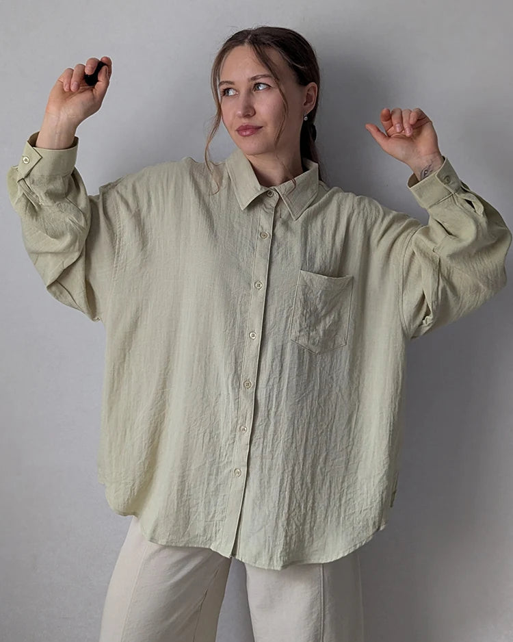 Oversized Linen-Blend Long-Sleeve Shirt