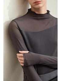 Half-high Neck Micro Perspective Slim Retro Shirt