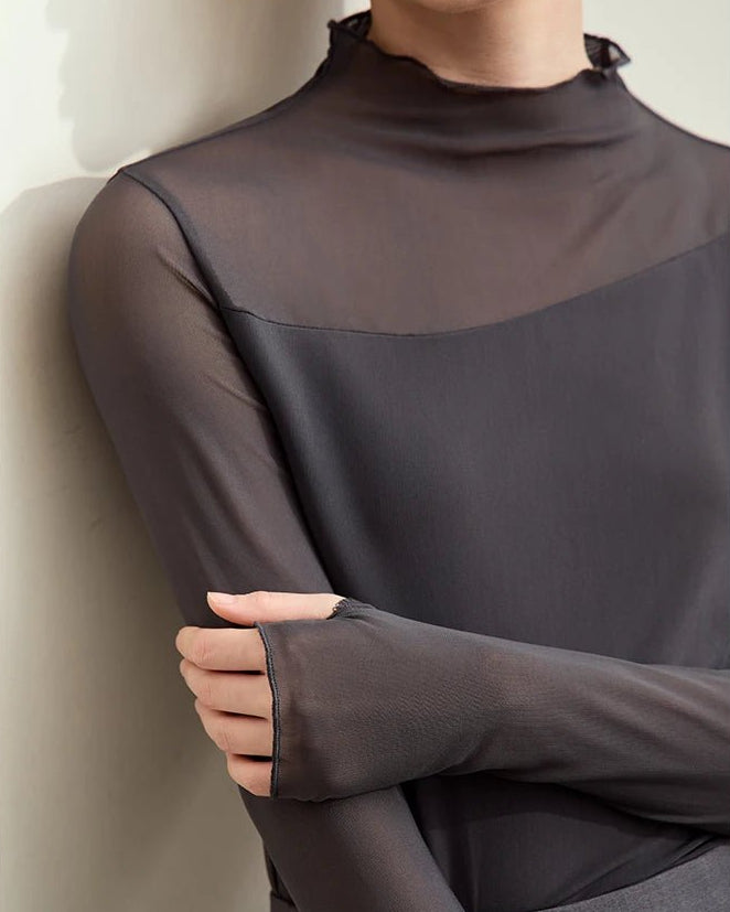 Half-high Neck Micro Perspective Slim Retro Shirt