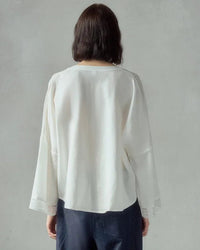 Linen V-Neck Long-Sleeved Openwork Loose Shirt