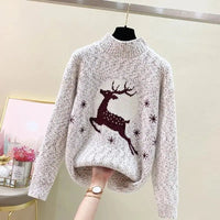 Elk printed Mink Velvet Mock Neck Sweater