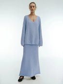 Casual V-neck Sweater& Skirt Set