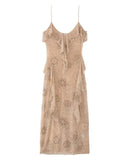 Beaded Halter Backless Ruffle Midi Dress