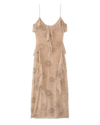 Beaded Halter Backless Ruffle Midi Dress