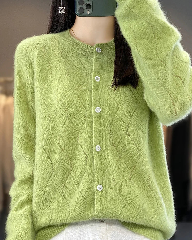 Merino Wool Hollow Knit Cardigan