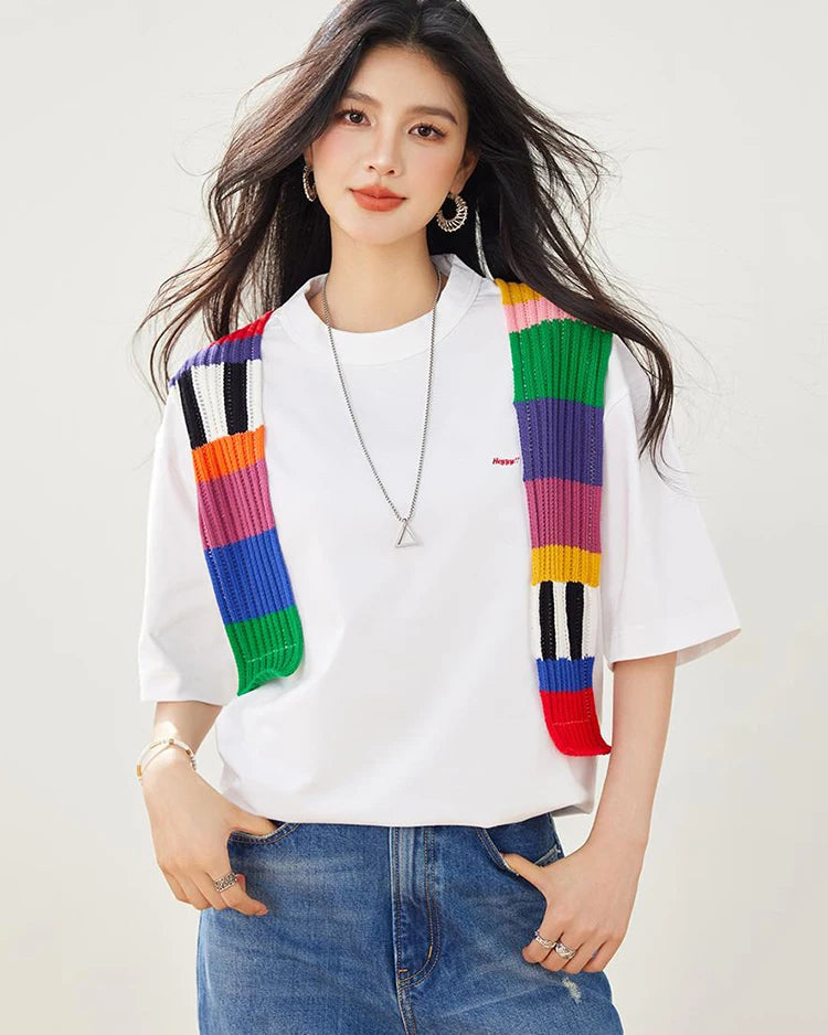Spliced Crewneck Relaxed Knit Tee