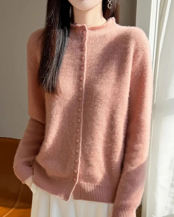 Mock Neck Merino Wool Cardigan